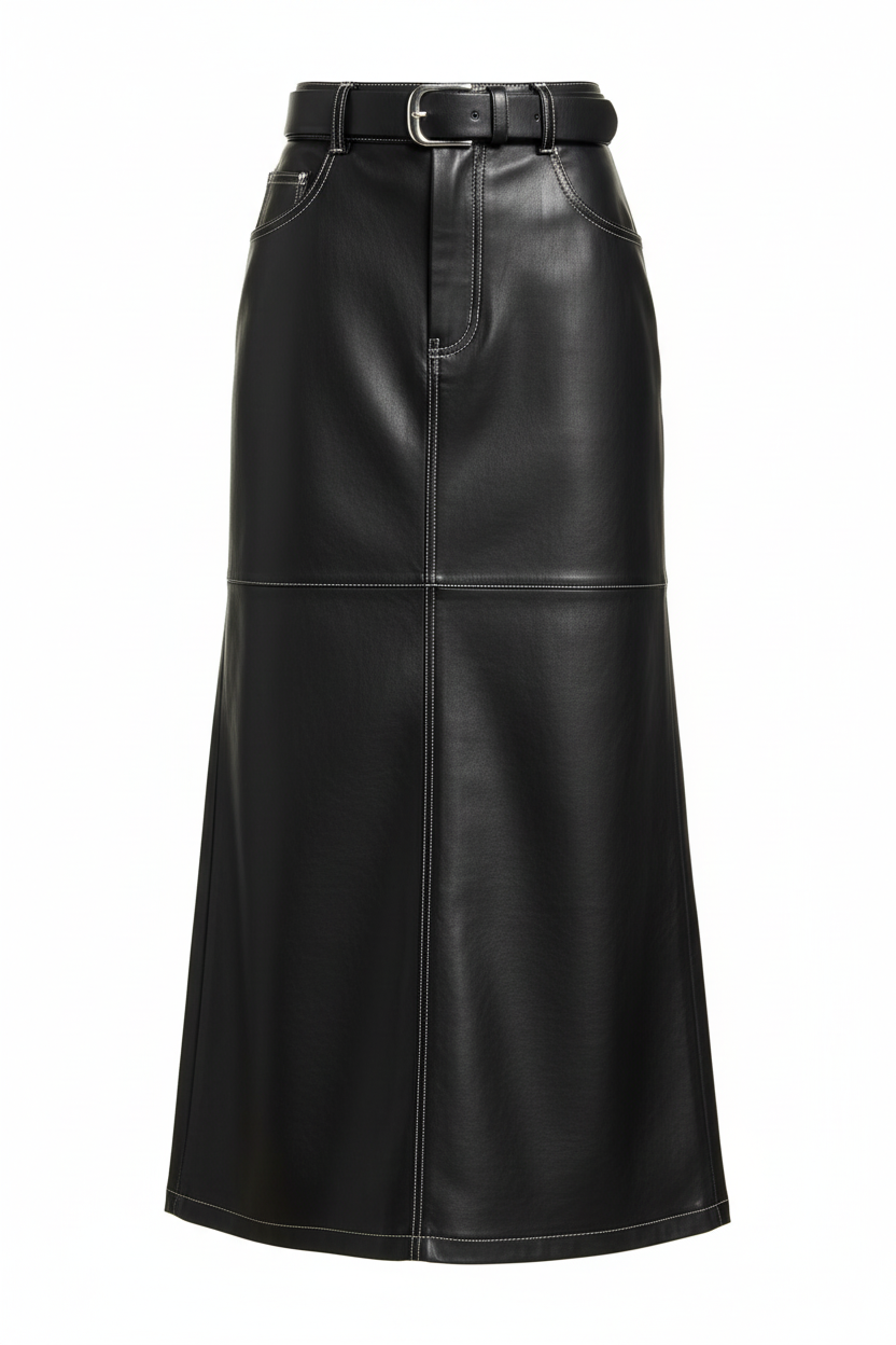 Jupe Longue en Similicuir Noir – Style Élégant & Audacieux | Collection Automne/Hiver 2025/2026