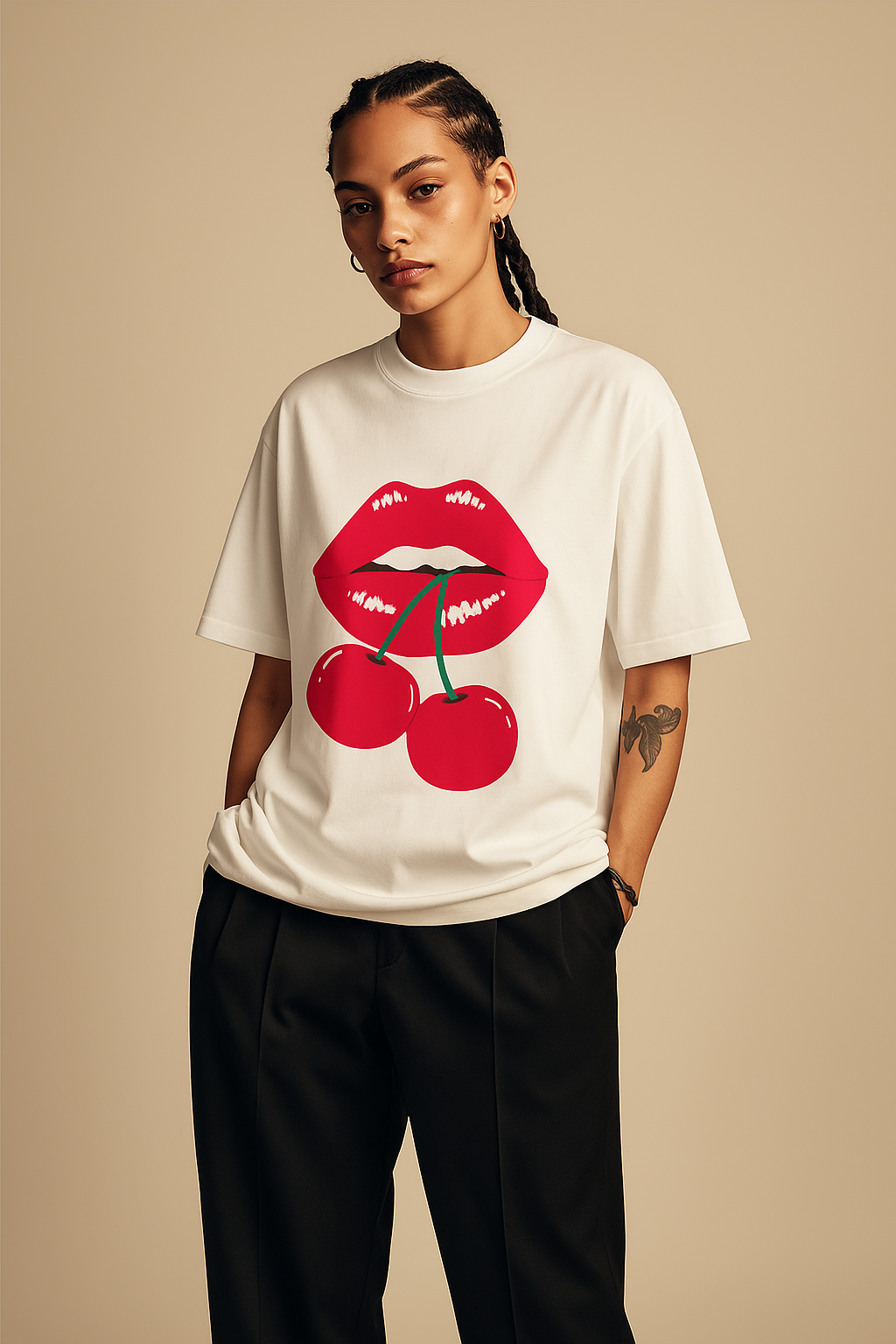 Unisex Cherry Lips Graphic T-Shirt – Bold Pop-Art Streetwear | Soft Cotton | Y2K Inspired
