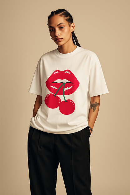 Unisex Cherry Lips Graphic T-Shirt – Bold Pop-Art Streetwear | Soft Cotton | Y2K Inspired