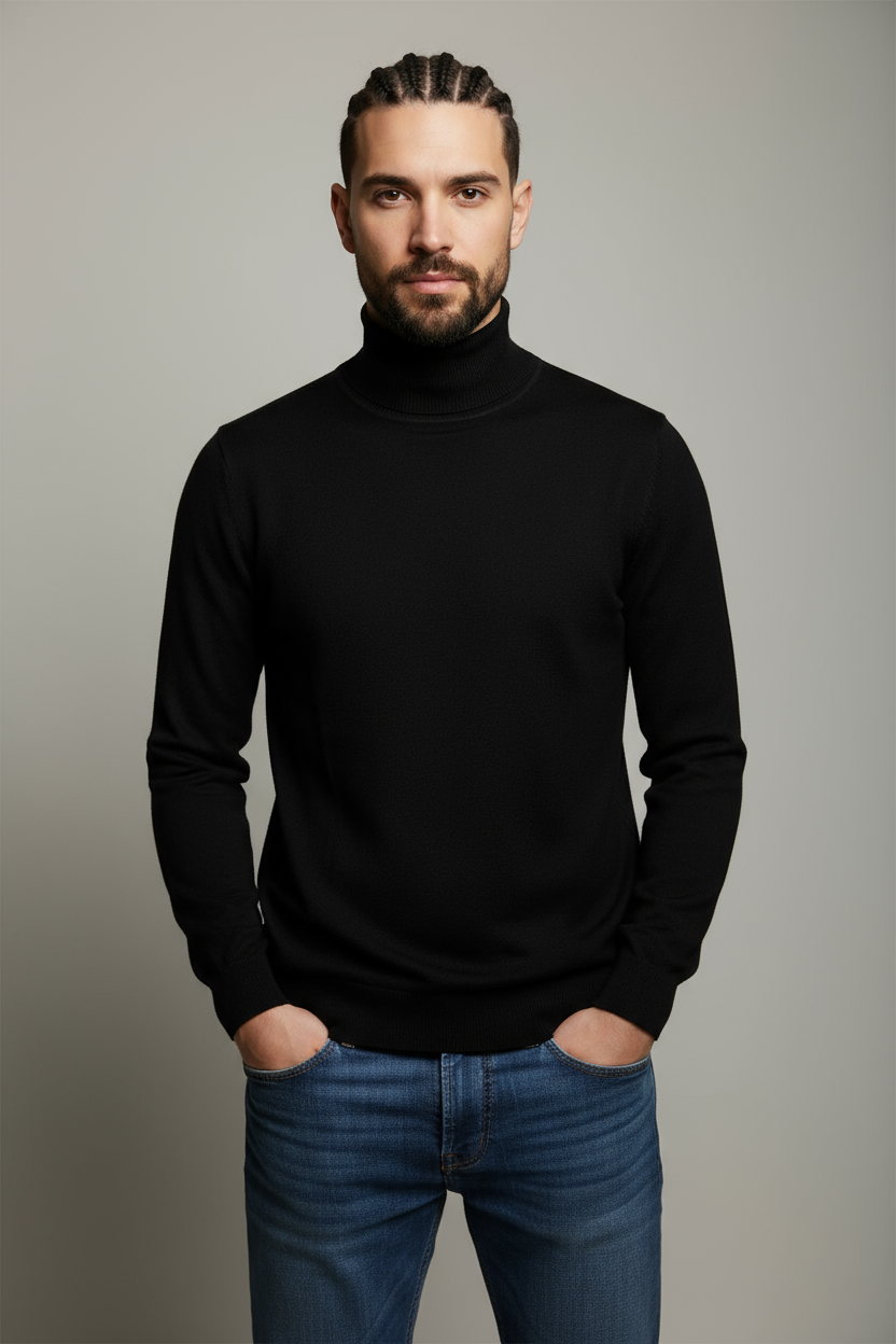 Pull noir à col montant toucher doux – Collection Automne/Hiver 2025/2026