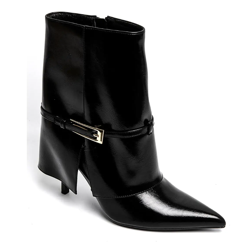 Bottines noires à talons chic femme hiver avec boucle dorée