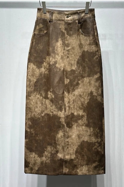Jupe Midi en Similicuir Tie & Dye – Fente Élégante | Collection Automne/Hiver 2025/2026