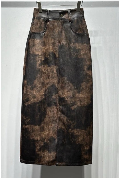 Jupe Midi en Similicuir Tie & Dye – Fente Élégante | Collection Automne/Hiver 2025/2026