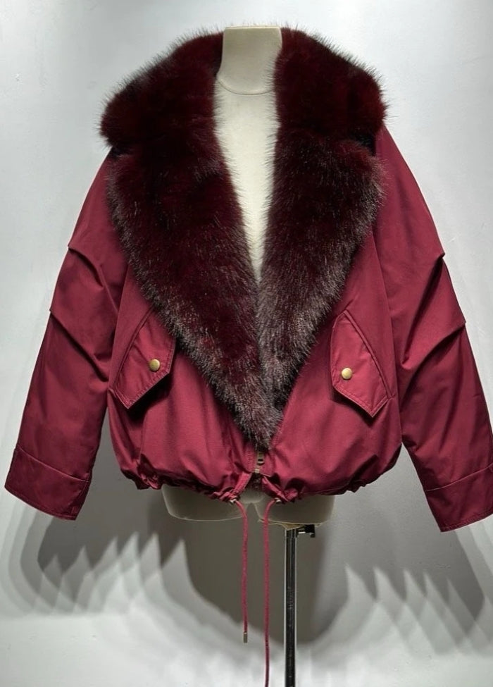 Veste Femme Bordeaux avec Col en Fausse Fourrure – Élégante & Chaude | Collection Spring/Summer 2026