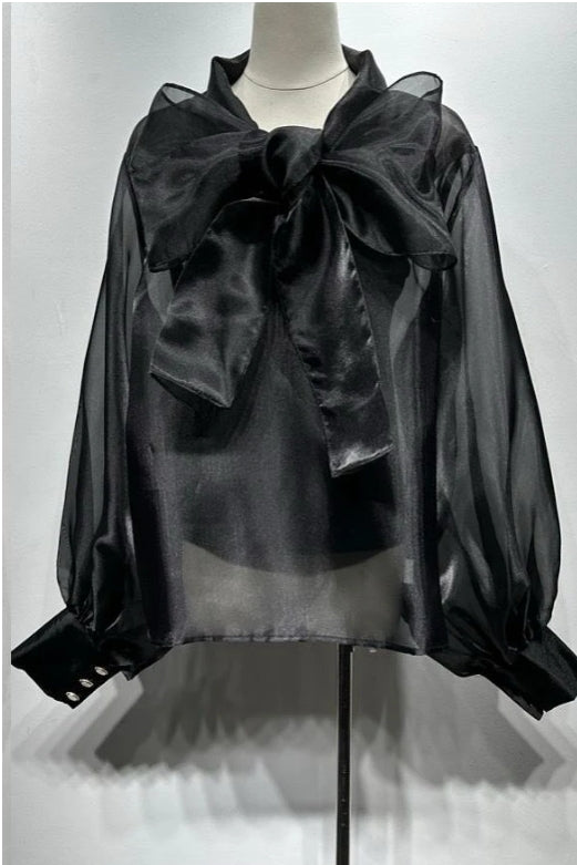 Blouse élégante voile avec grand nœud – femme, automne-hiver 2025 - Mochy