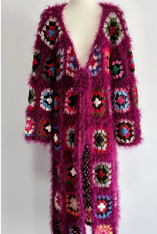 Gilet Long Crochet Coloré Femme