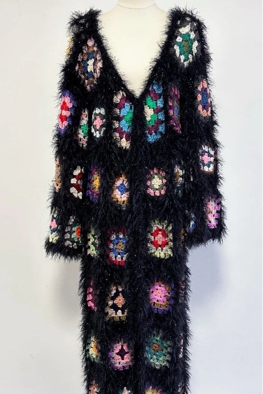 Gilet Long Crochet Coloré Femme