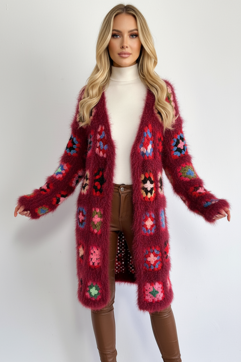 Gilet Long Crochet Coloré Femme