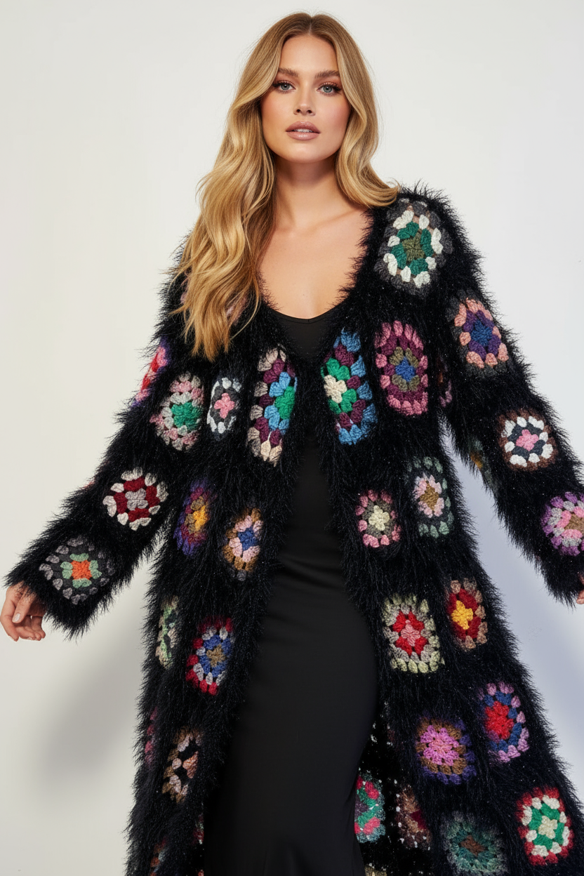 Gilet Long Crochet Coloré Femme