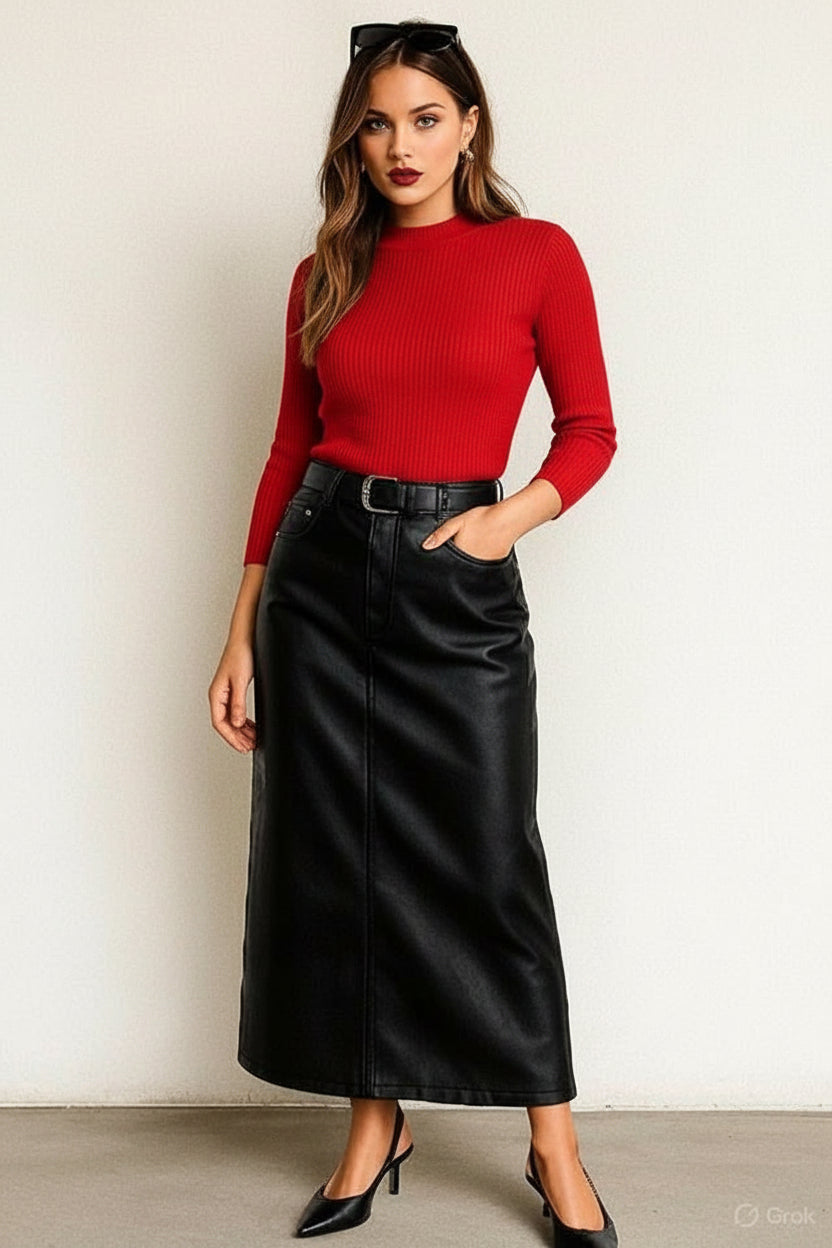 Jupe Longue en Similicuir Noir – Style Élégant & Audacieux | Collection Automne/Hiver 2025/2026