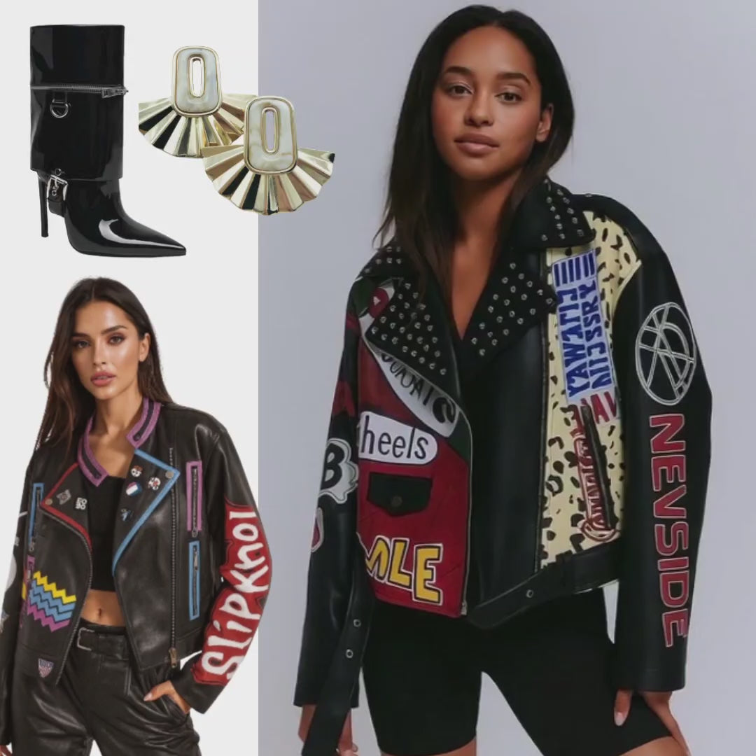 Veste Biker Patchwork Femme – Simili Cuir