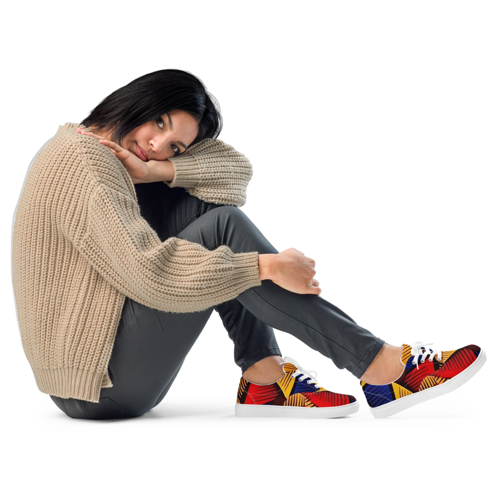 Women's Afro Pattern Lace-Up Canvas Shoes